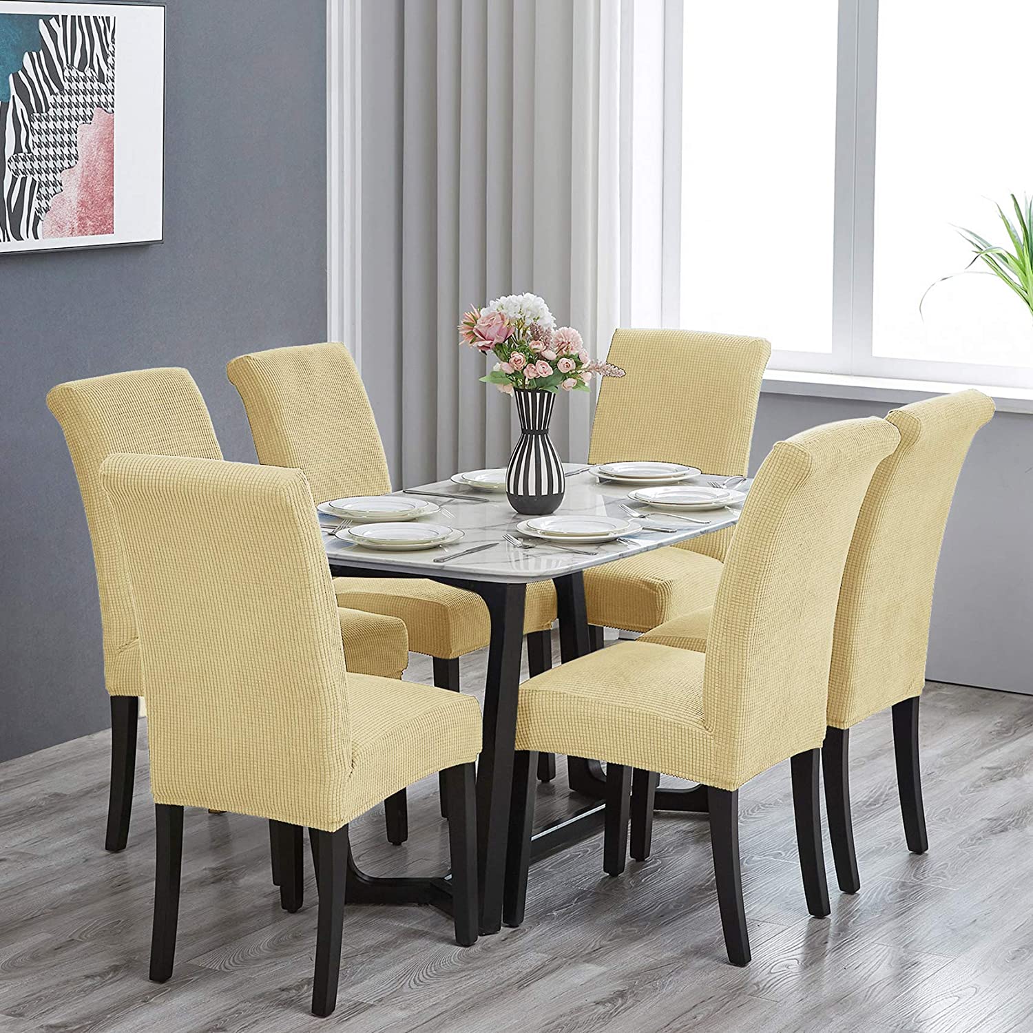 Set Huse Elastice, 6 Scaune HS18, Alb Crem, 55 x 45 cm