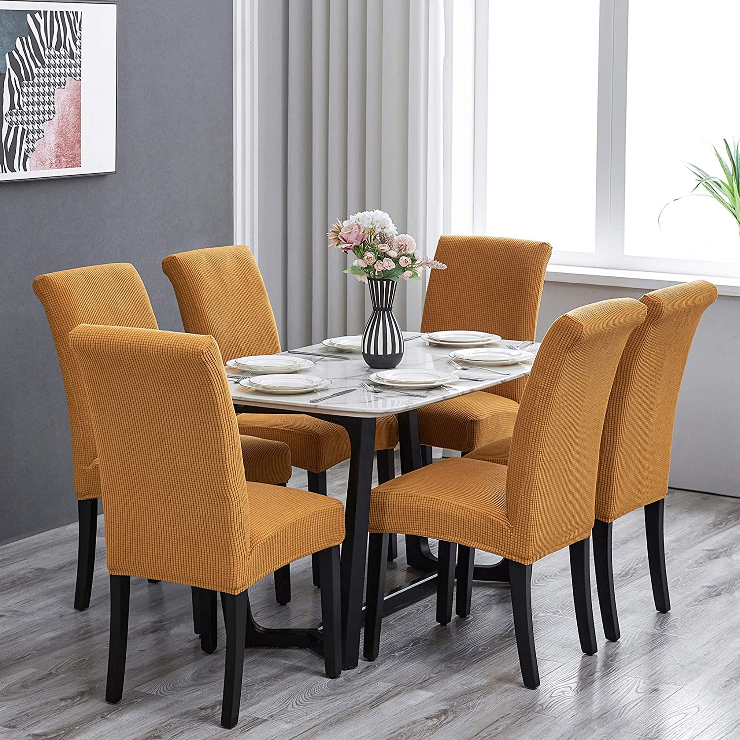 Set huse elastice, 6 scaune HS01, Bej, 55 x 45 cm