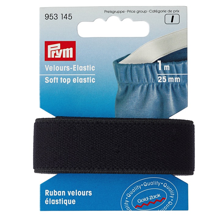 Elastic soft din velur 25 mm latime, 1 m lungime, negru, Prym
