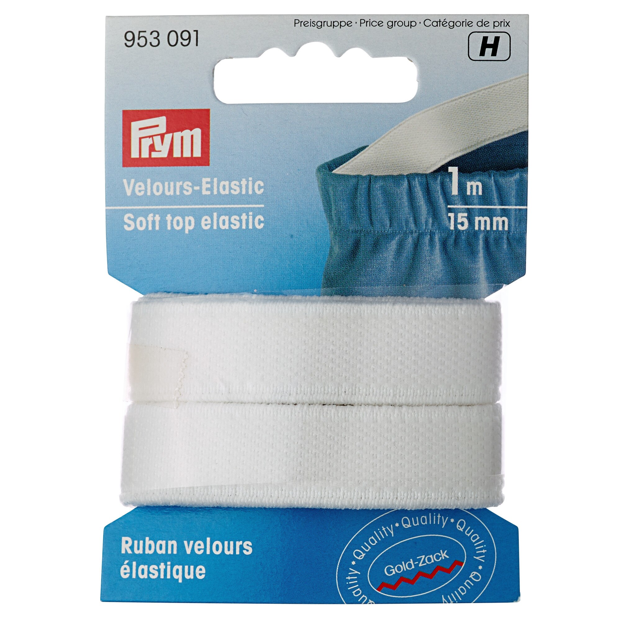 Elastic soft din velur 15 mm latime, 1 m lungime, alb, Prym