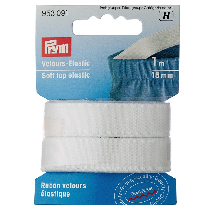 Puha velúr elasztikus 15 mm széles, 1 m hosszú, fehér, Prym