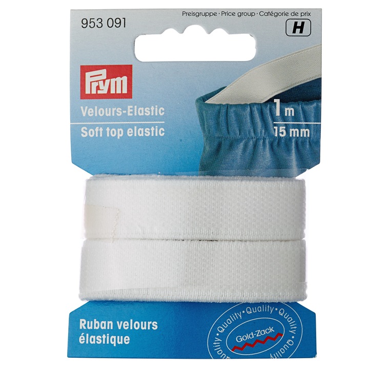 Elastic soft din velur 15 mm latime, 1 m lungime, alb, Prym