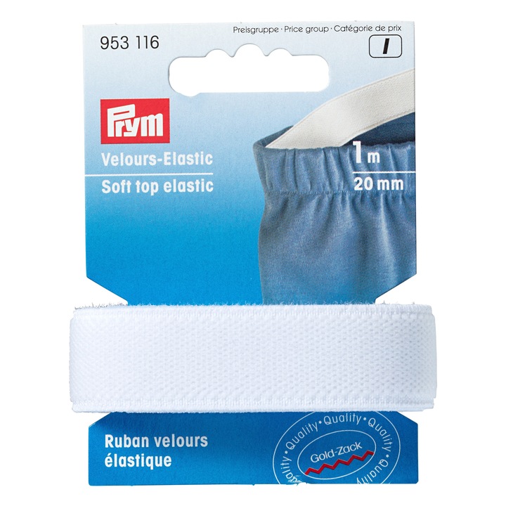 Elastic soft din velur 20 mm latime, 1 m lungime, alb, Prym