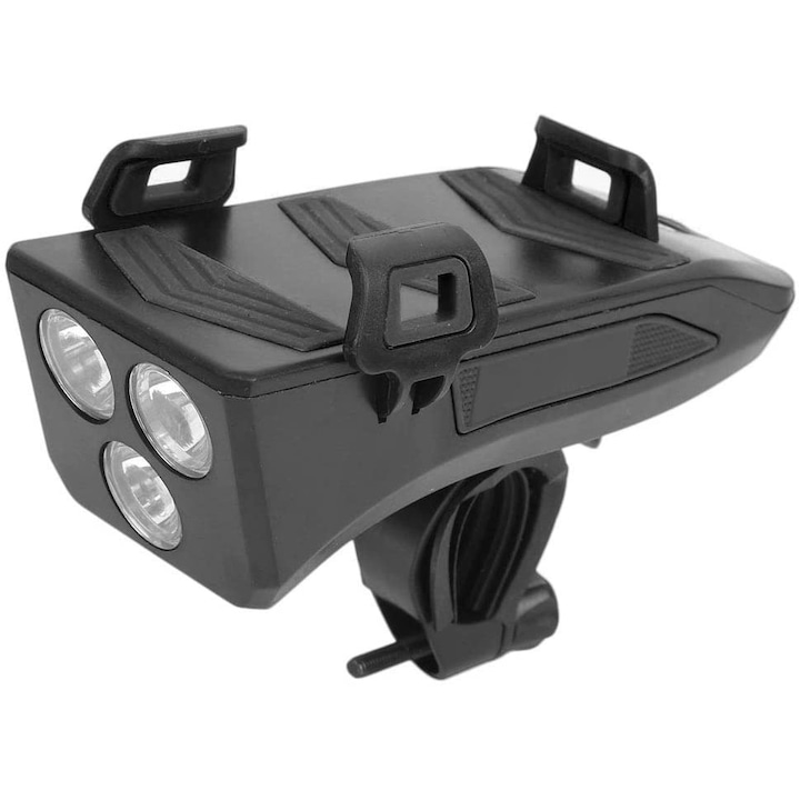 FH-5501, 4 az 1-ben Bicikli duda, lámpa, telefon tartó, power bank, Fekete színű