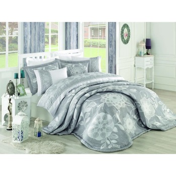 Set Lenjerie de pat Akel Gri, cuvertura pat si lenjerie de pat, de lux, 200x220 / 50x70, 100% bumbac Set Lenjerie de pat Akel Gri, cuvertura pat si lenjerie de pat, de lux, 200x220 / 50x70, 100% bumbac