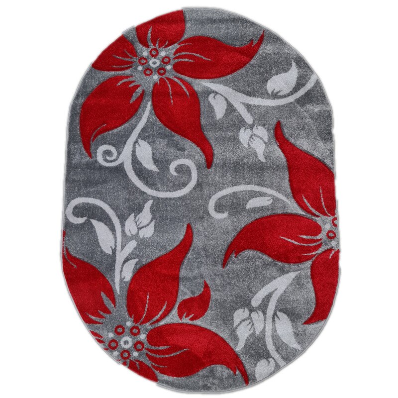 Covor CARVINO 50 x 80 Gri Deschis/Rosu Oval 1884A