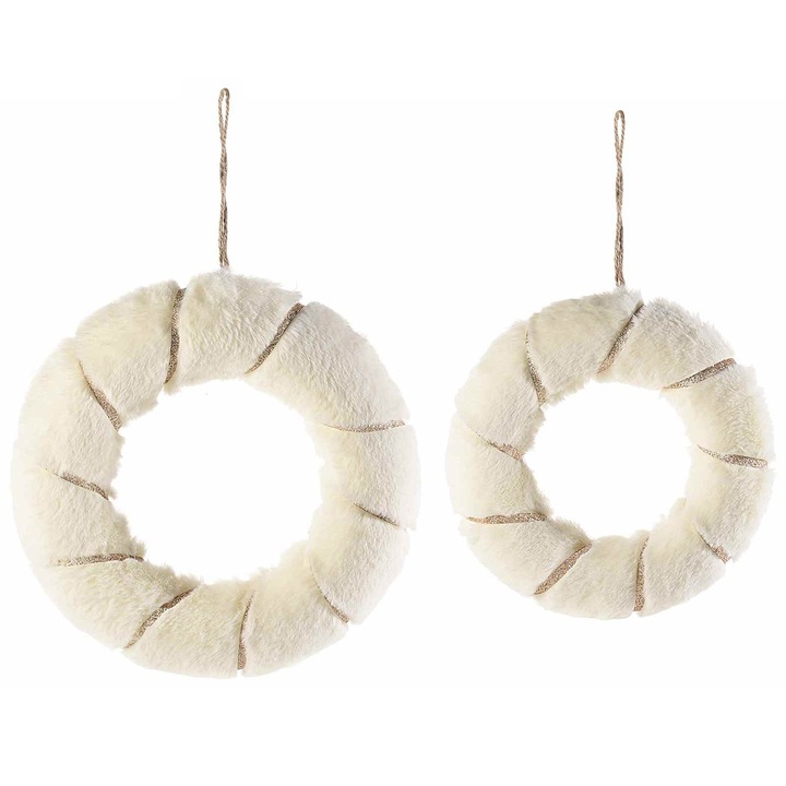 Set 2 coronite din textil alb si auriu Ø 26 cm si Ø 21 cm