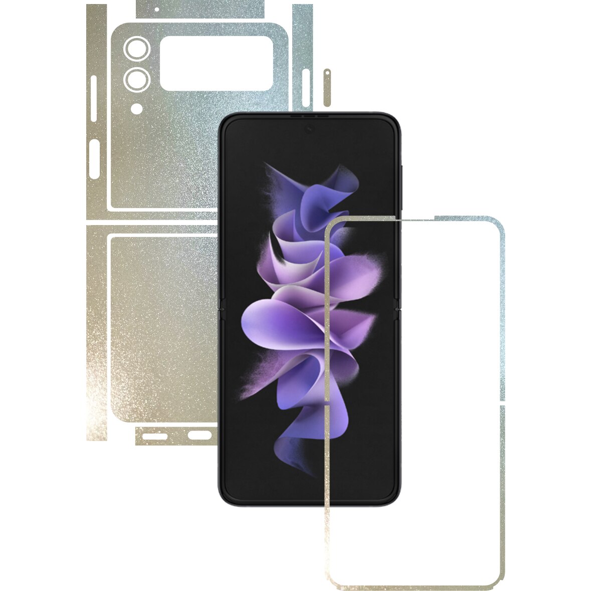 Folie Protectie Carbon Skinz pentru Samsung Galaxy Z Flip3 5G - Crystal White Sidef Split Cut, Skin Adeziv Full Body Cover pentru Rama Ecran, Carcasa Spate si Laterale