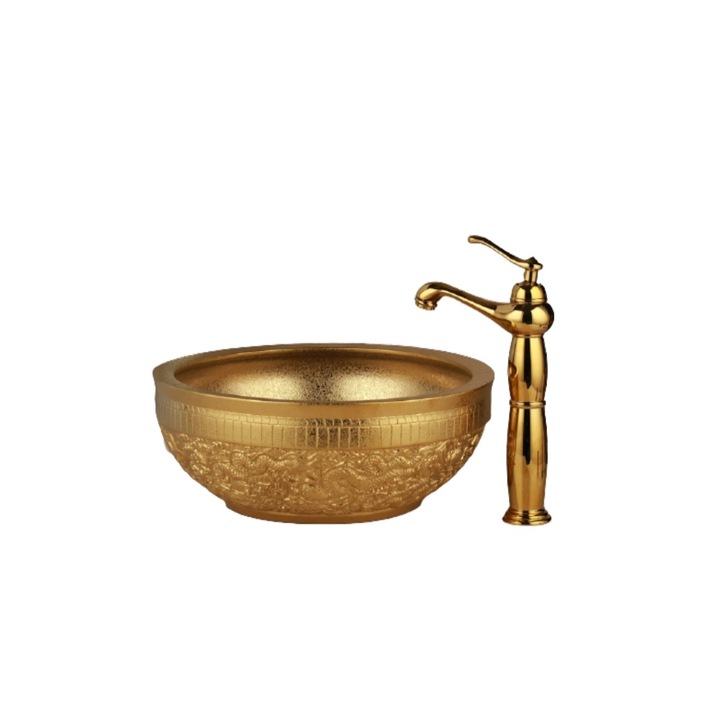 Set lavoar si baterie, Blackswan, Tip M78, model auriu, dimensiune 40.5 cm