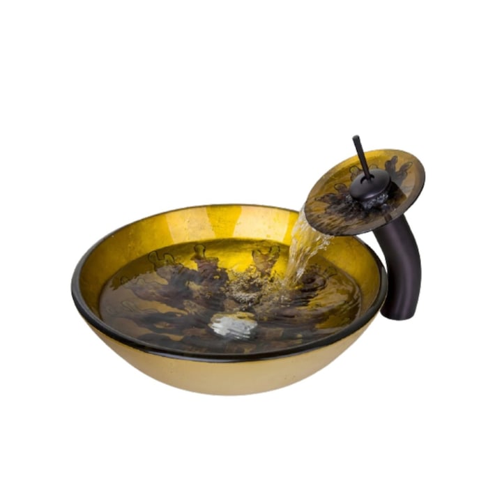 Set lavoar si baterie, Blackswan, Tip M75, model auriu/ negru, dimensiune 42.5 cm