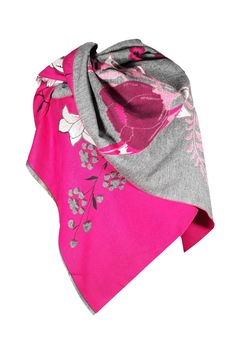 Sal dama, cu doua fete, ciclam/gri, model floral, dimensiune 190x65 cm Sal dama, cu doua fete, ciclam/gri, model floral, dimensiune 190x65 cm