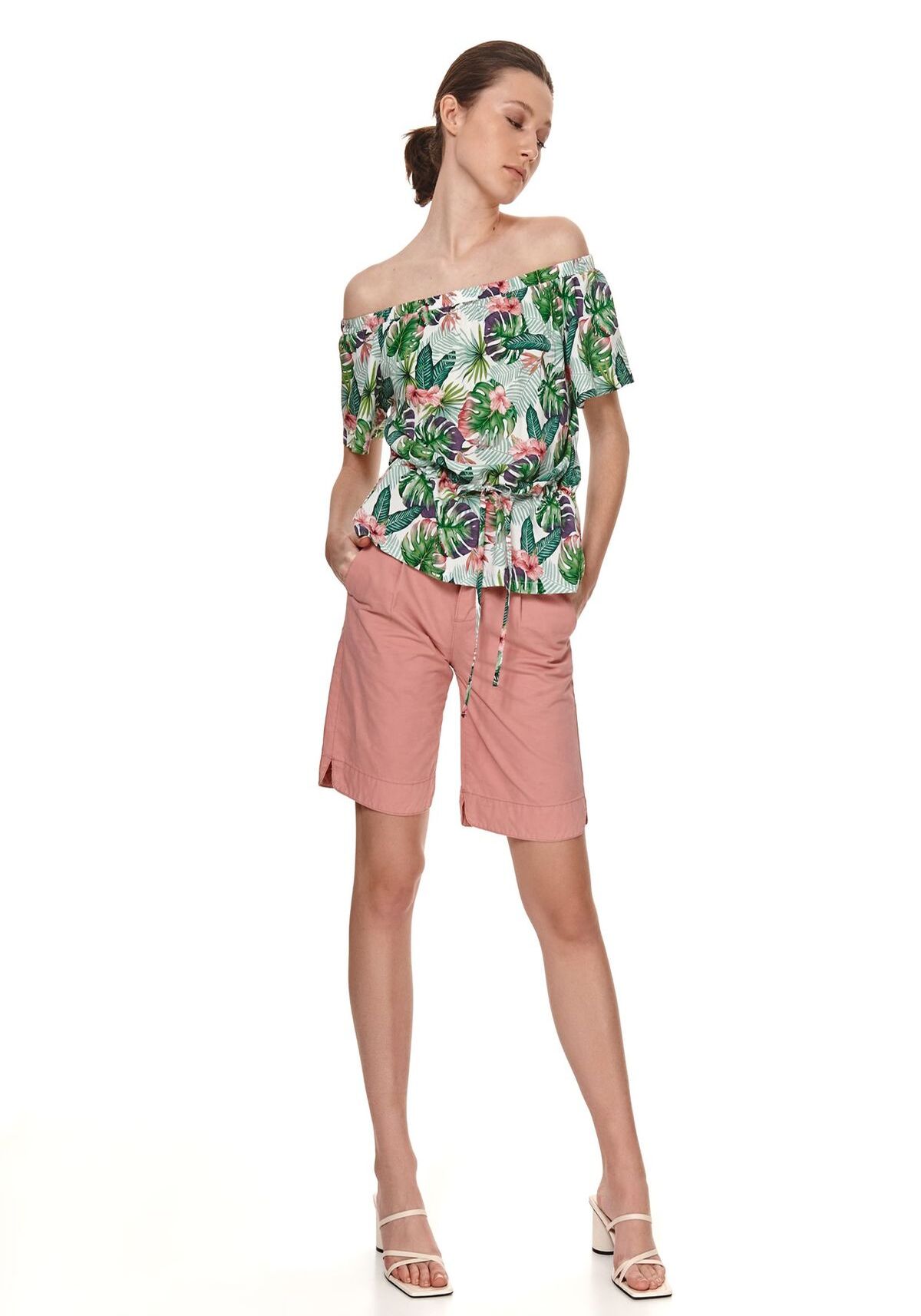 Bluza dama cu maneci scurte, TOP SECRET, SBK2722, Alb