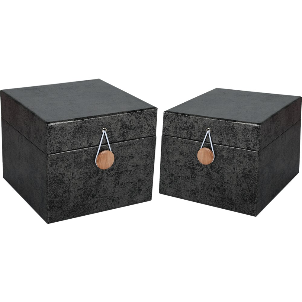 Set 2 cutii cadouri, 14 x 14 x 12 cm si 11 x 11 x 10, cm, carton 2 mm, gri inchis