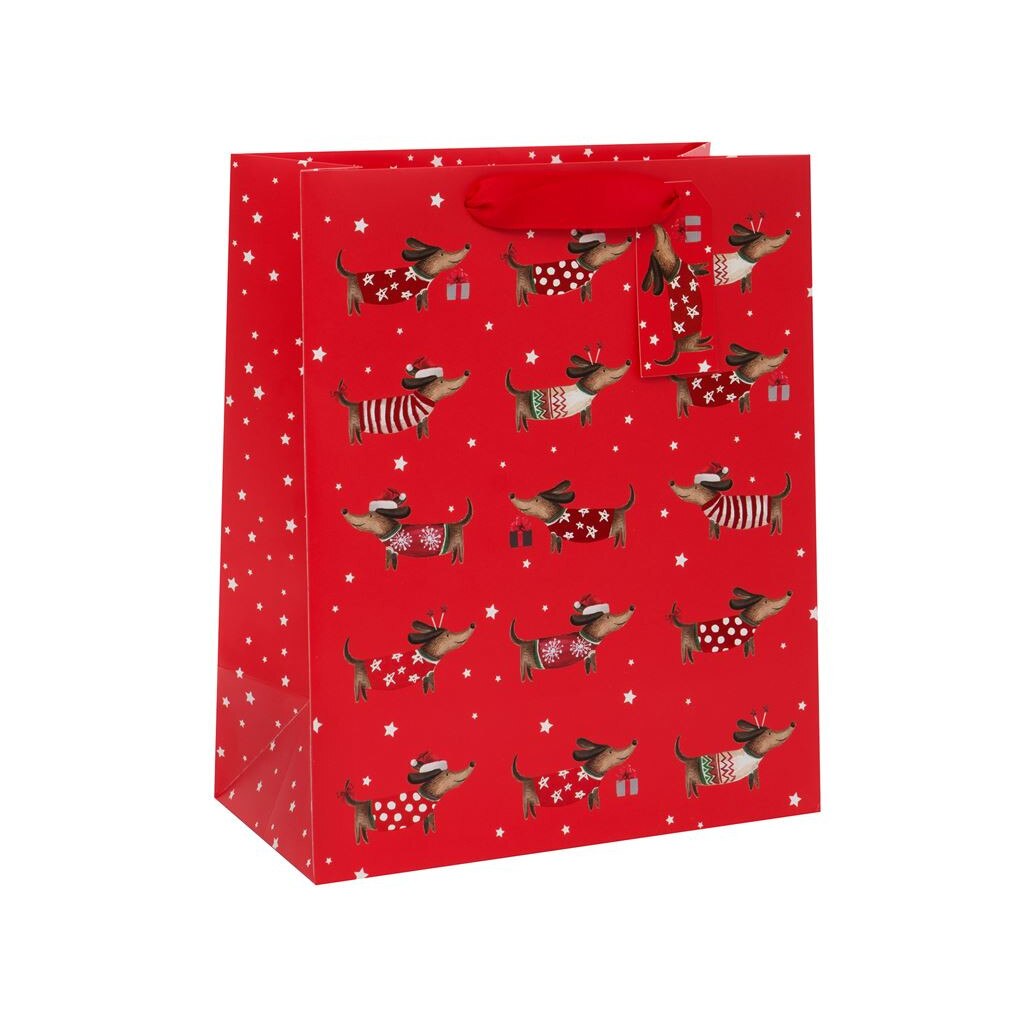 Punga cadou - Large- Festive Dachshund Red