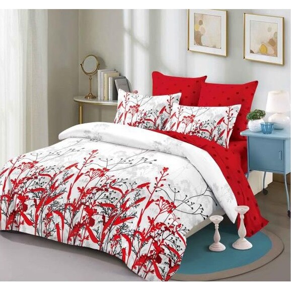 Set 6 piese Lenjerie Relax Shop, Six Ela Frunze rosii, 2 persoane