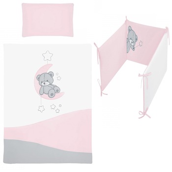 Set lenjerie de pat 5 piese 90 x 120 cm pentru fete Belisima Tedy Bear P02-0030, Roz Set lenjerie de pat 5 piese 90 x 120 cm pentru fete Belisima Tedy Bear P02-0030, Roz