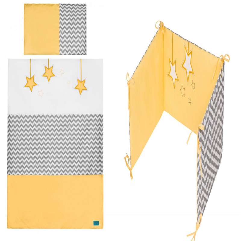 Set lenjerie de pat 5 piese 100 x 135 cm pentru copii Belisima Gwiezdny Pyl 034, Galben