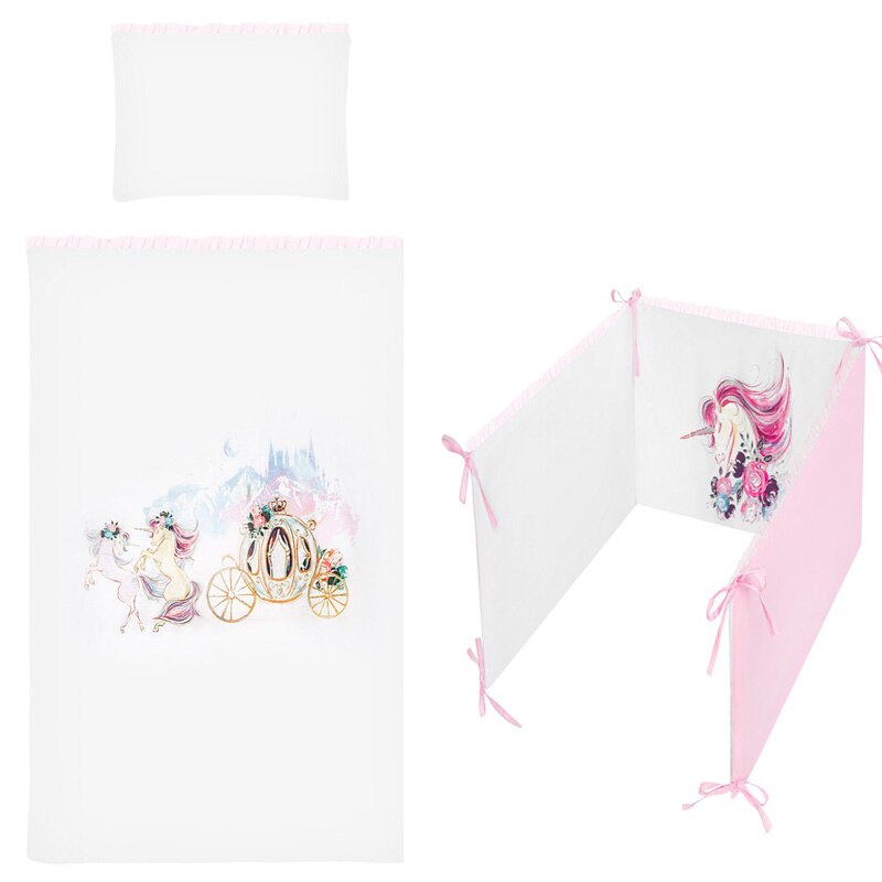 Set lenjerie de pat 5 piese 90 x 120 cm pentru fete Belisima Unicorn P02-0006, Alb