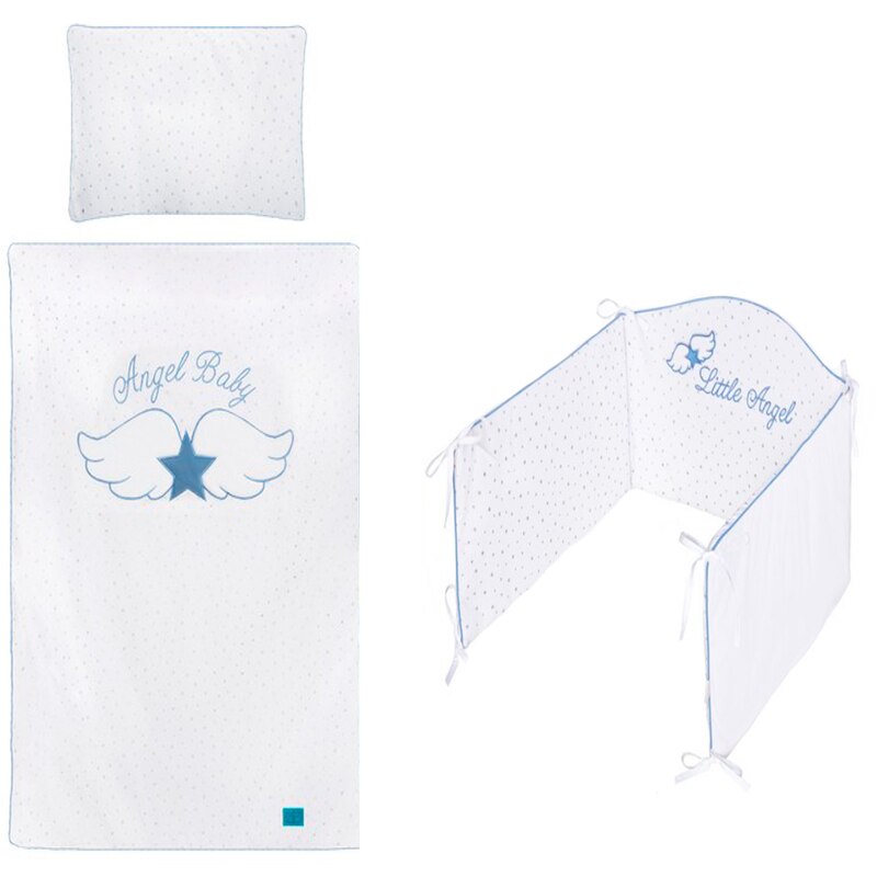 Set lenjerie de pat 5 piese 90 x 120 cm pentru baieti Belisima Skrzydelka P01-828, Alb