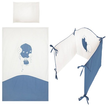 Set lenjerie de pat 5 piese 90 x 120 cm pentru baieti Belisima Baloniki P02-0052, Alb Set lenjerie de pat 5 piese 90 x 120 cm pentru baieti Belisima Baloniki P02-0052, Alb