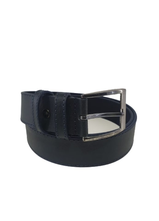 Мъжки колан естествена кожа черен гланц с черни шевове ширина 4см, 135 cm