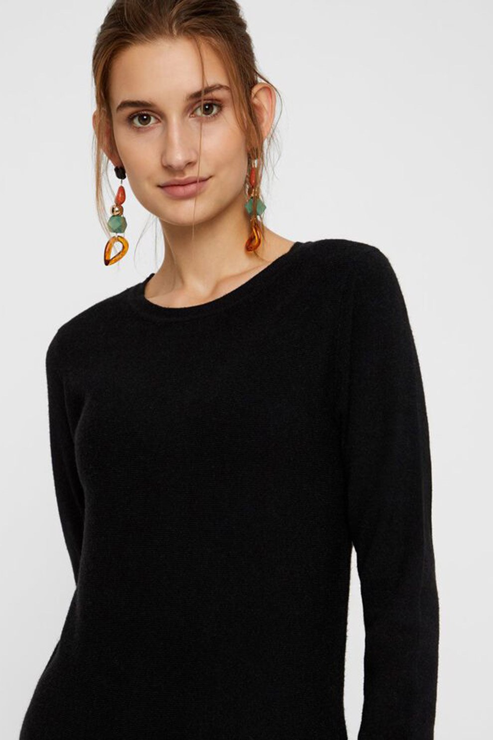 Vero Moda, Rochie mini lejera cu maneci lungi, Negru