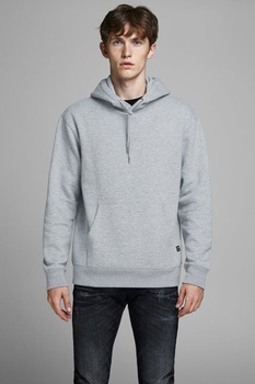 Jack&Jones, Hanorac relaxed fit cu buzunar kangaroo 12161145, Gri deschis melange Jack&Jones, Hanorac relaxed fit cu buzunar kangaroo 12161145, Gri deschis melange