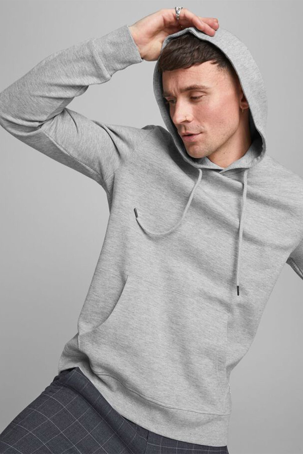 Jack&Jones, Hanorac cu gluga ajustabila, Gri deschis melange