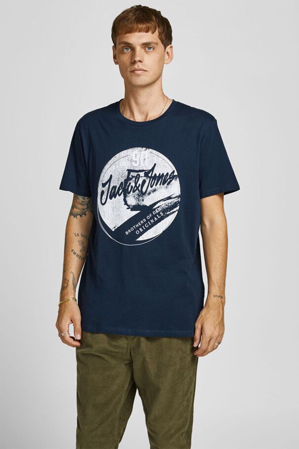 Jack&Jones, Tricou din bumbac cu imprimeu, Bleumarin