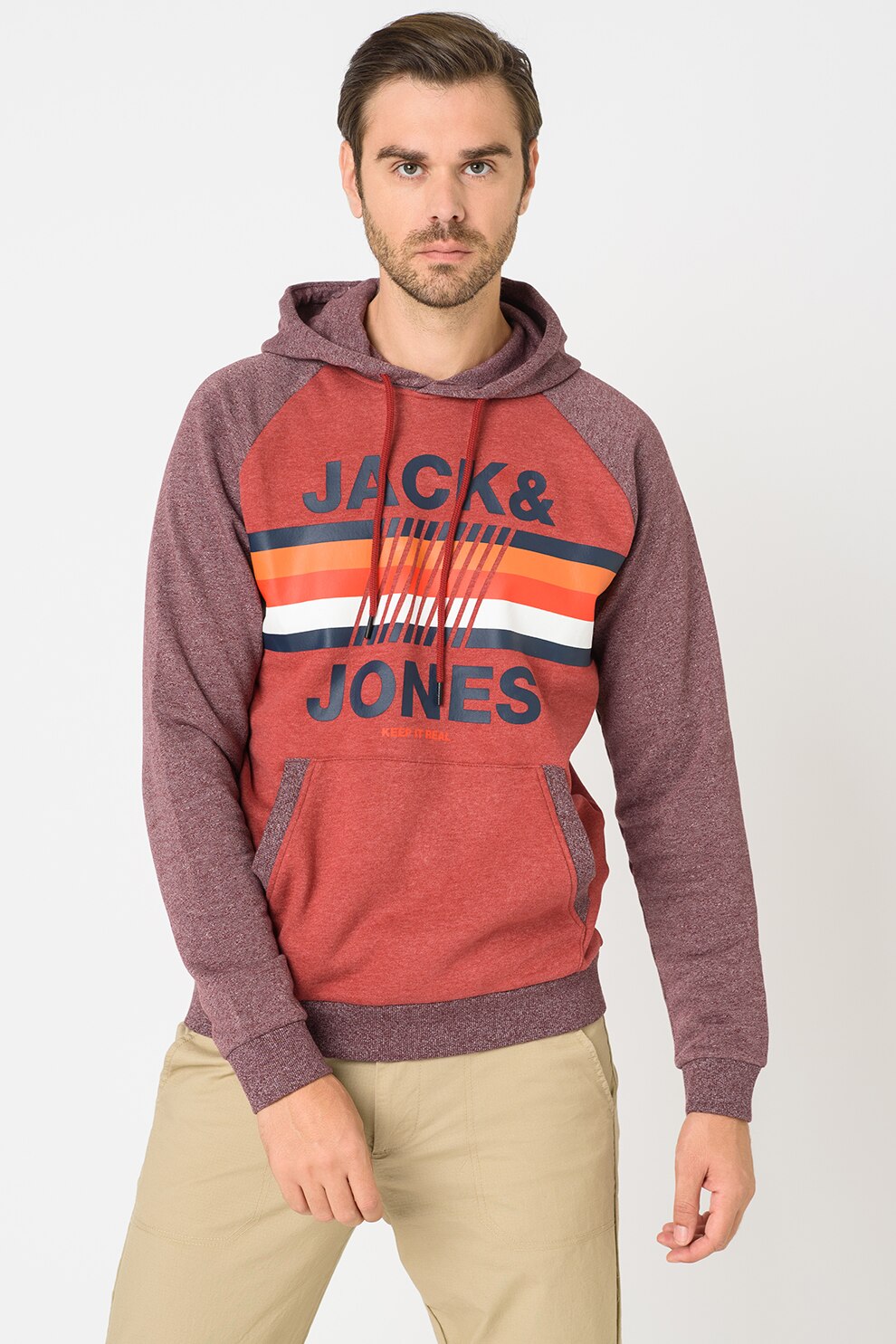 Jack&Jones, Hanorac cu logo Mountain, Violet tyrian/Alb/Corai