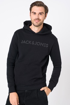 Jack&Jones, Hanorac cu logo Nickel, Negru/Gri inchis