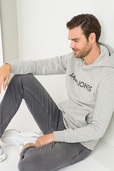 Jack&Jones, Hanorac cu logo Nickel, Gri melange/gri inchis Jack&Jones, Hanorac cu logo Nickel, Gri melange/gri inchis