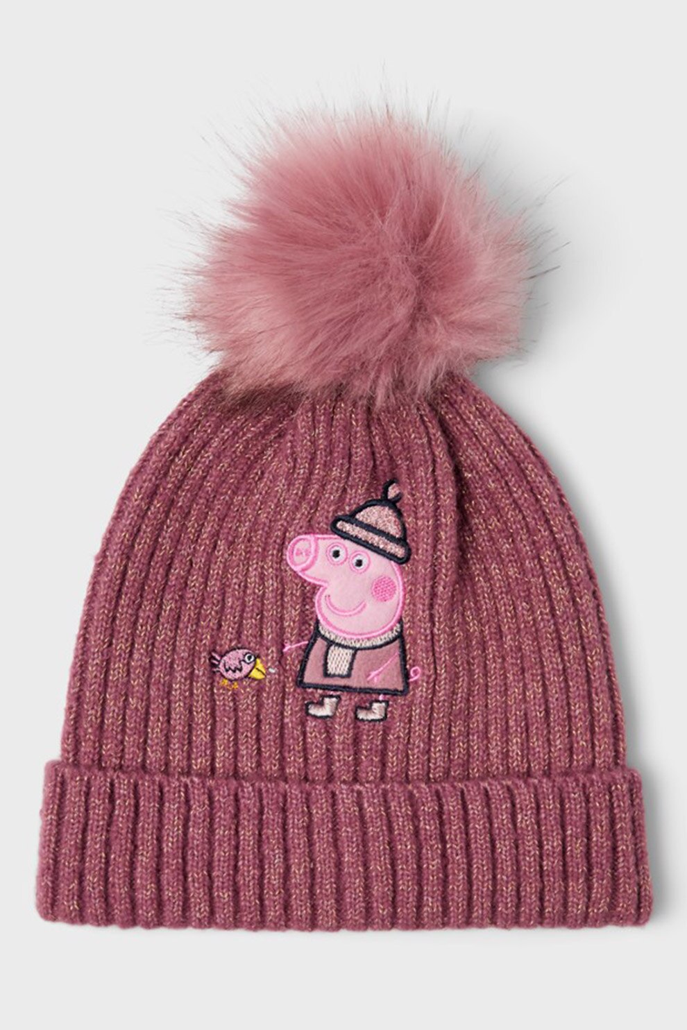 NAME IT, Caciula cu aspect striat si aplicatie, Rosu stins, 48-49 CM Standard