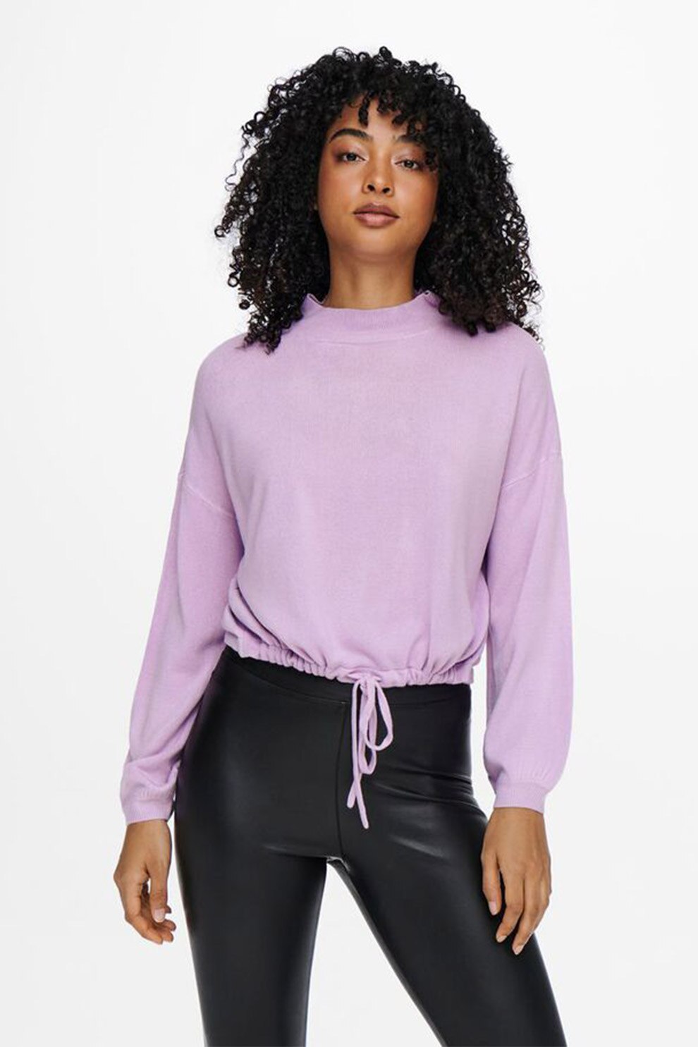 Only, Pulover cu maneci cazute si terminatie ajustabila, Lila