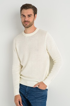 Jack&Jones, Pulover cu decolteu la baza gatului texturat Groove, Crem Jack&Jones, Pulover cu decolteu la baza gatului texturat Groove, Crem