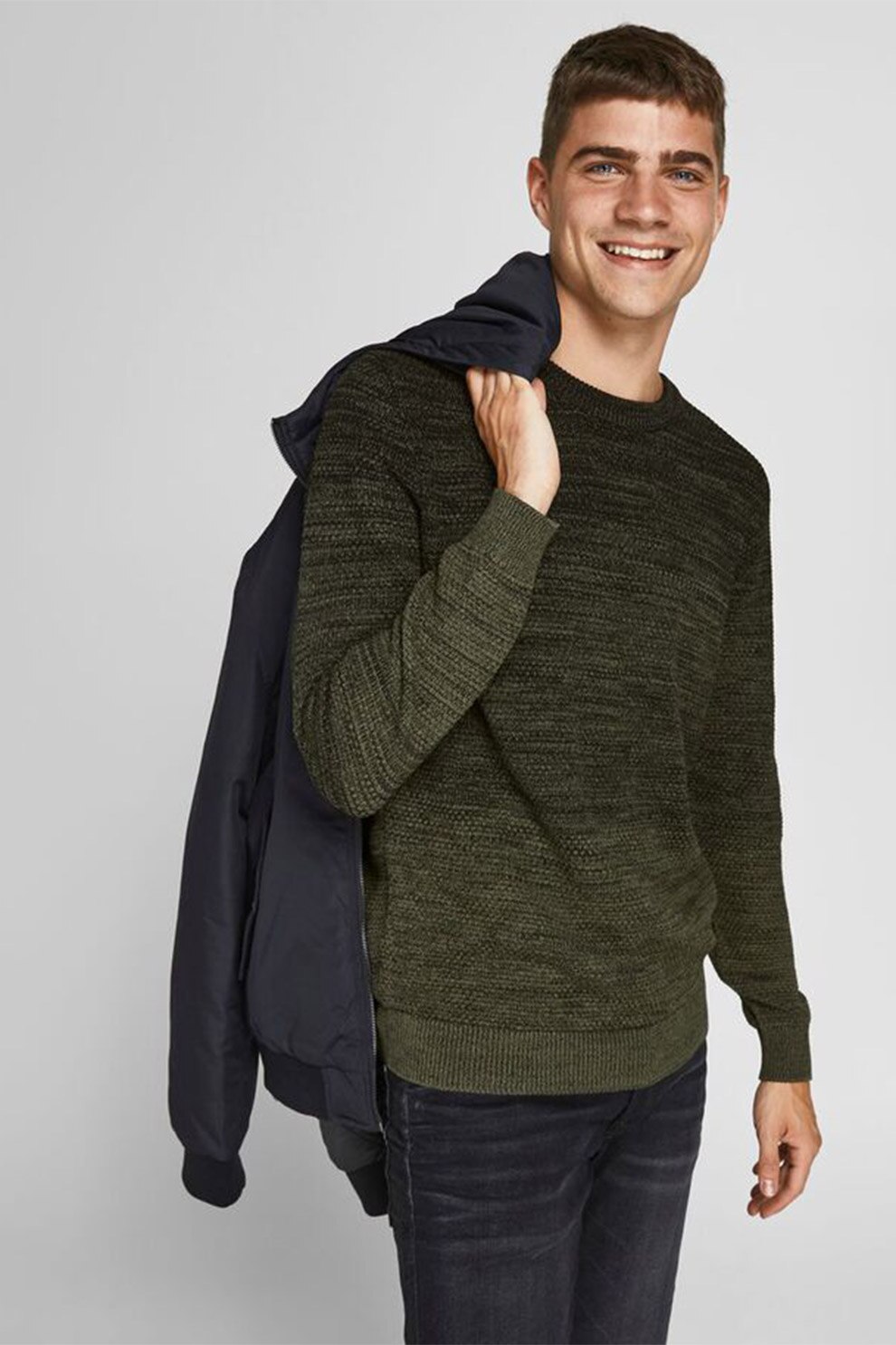 Jack&Jones, Pulover regular fit cu decolteu la baza gatului, Verde forest