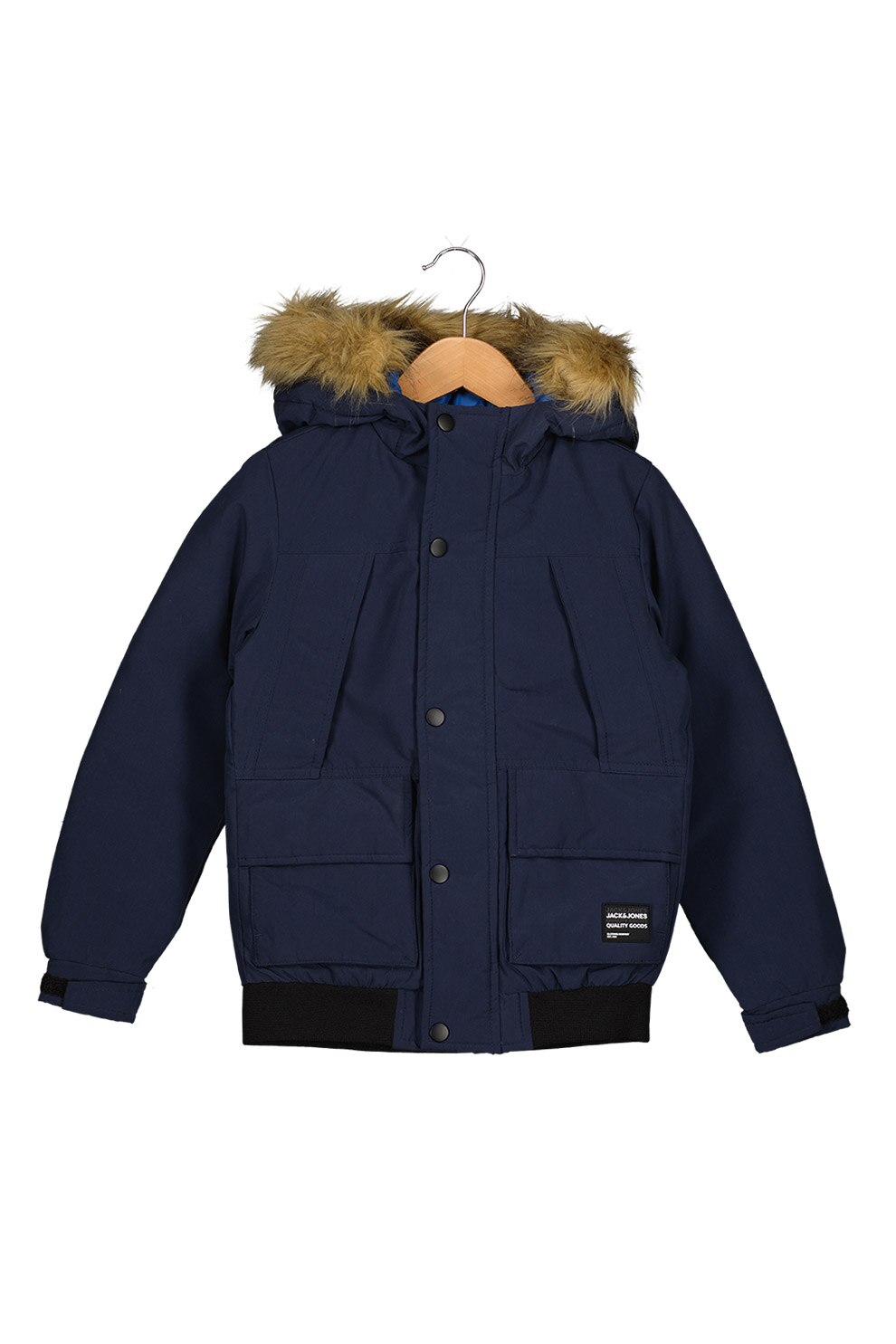 Jack&Jones, Geaca cu garnitura din blana sintetica, Bleumarin