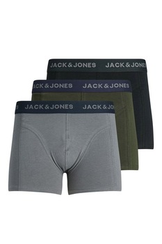 Jack&Jones, Set de boxeri cu banda logo in talie - 3 perechi, Gri/Verde militar Jack&Jones, Set de boxeri cu banda logo in talie - 3 perechi, Gri/Verde militar