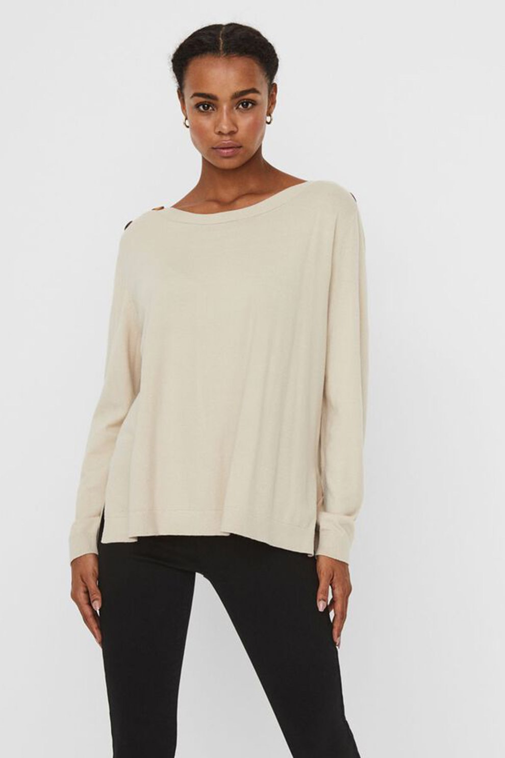 Vero Moda, Bluza supradimensionata din jerseu cu nasturi decorativi Karis, Bej
