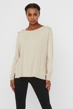 Vero Moda, Bluza supradimensionata din jerseu cu nasturi decorativi Karis, Bej Vero Moda, Bluza supradimensionata din jerseu cu nasturi decorativi Karis, Bej