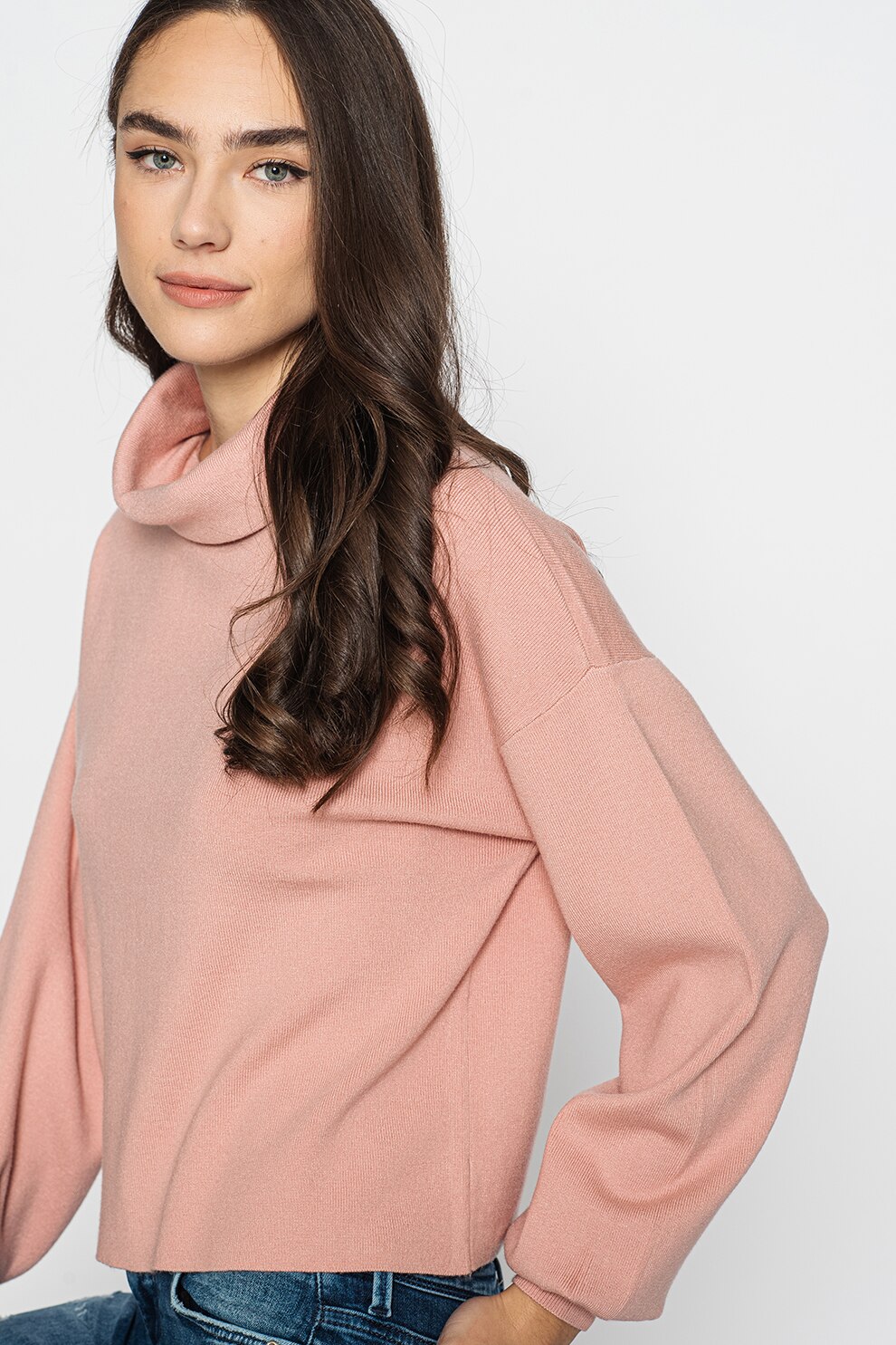 Vero Moda, Pulover cu guler inalt si umeri cazuti Nancy, Roz