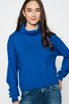 Vero Moda, Pulover cu guler inalt si umeri cazuti Nancy, Albastru Vero Moda, Pulover cu guler inalt si umeri cazuti Nancy, Albastru