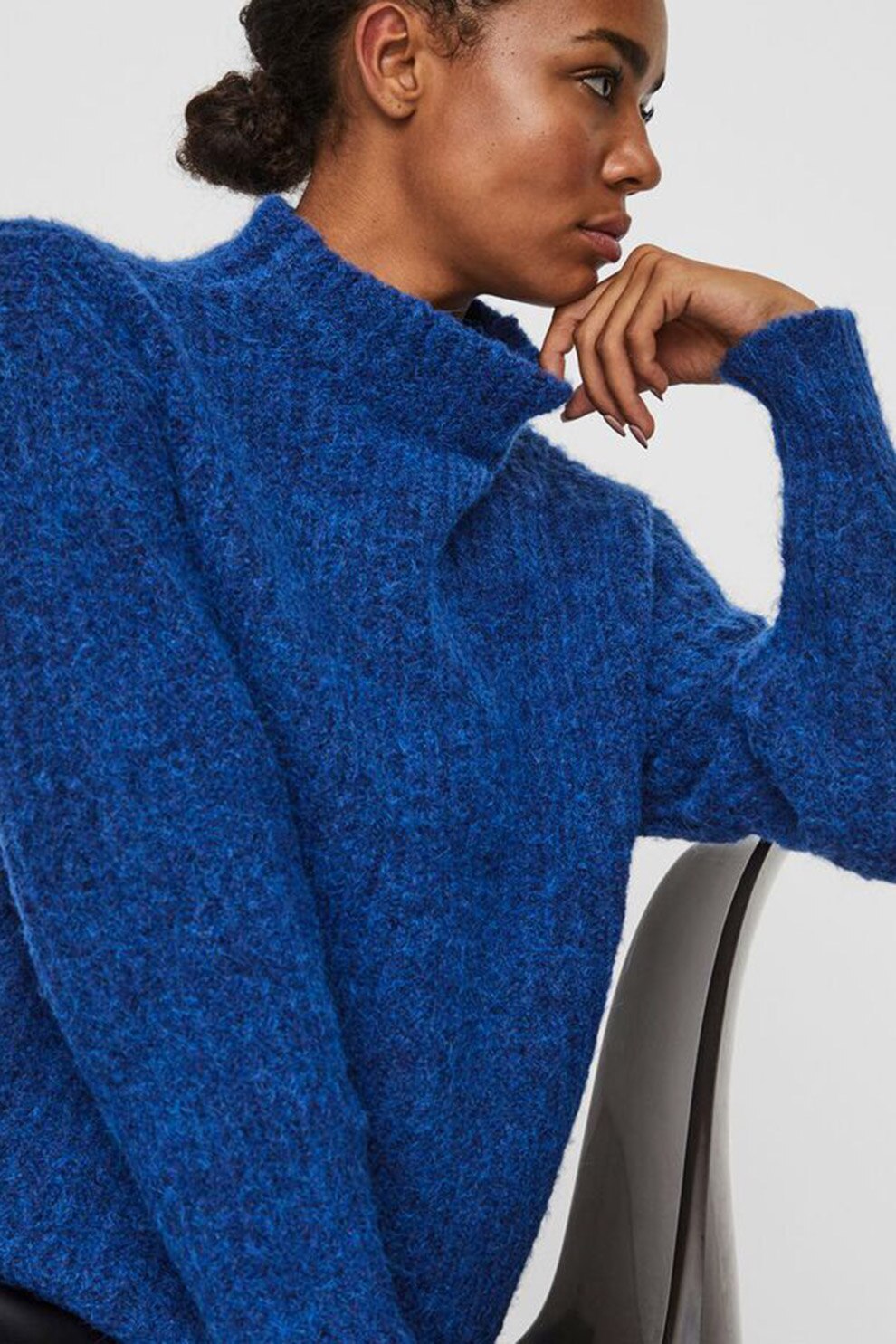 Vero Moda, Pulover supradimensionat cu terminatii striate, Albastru royal