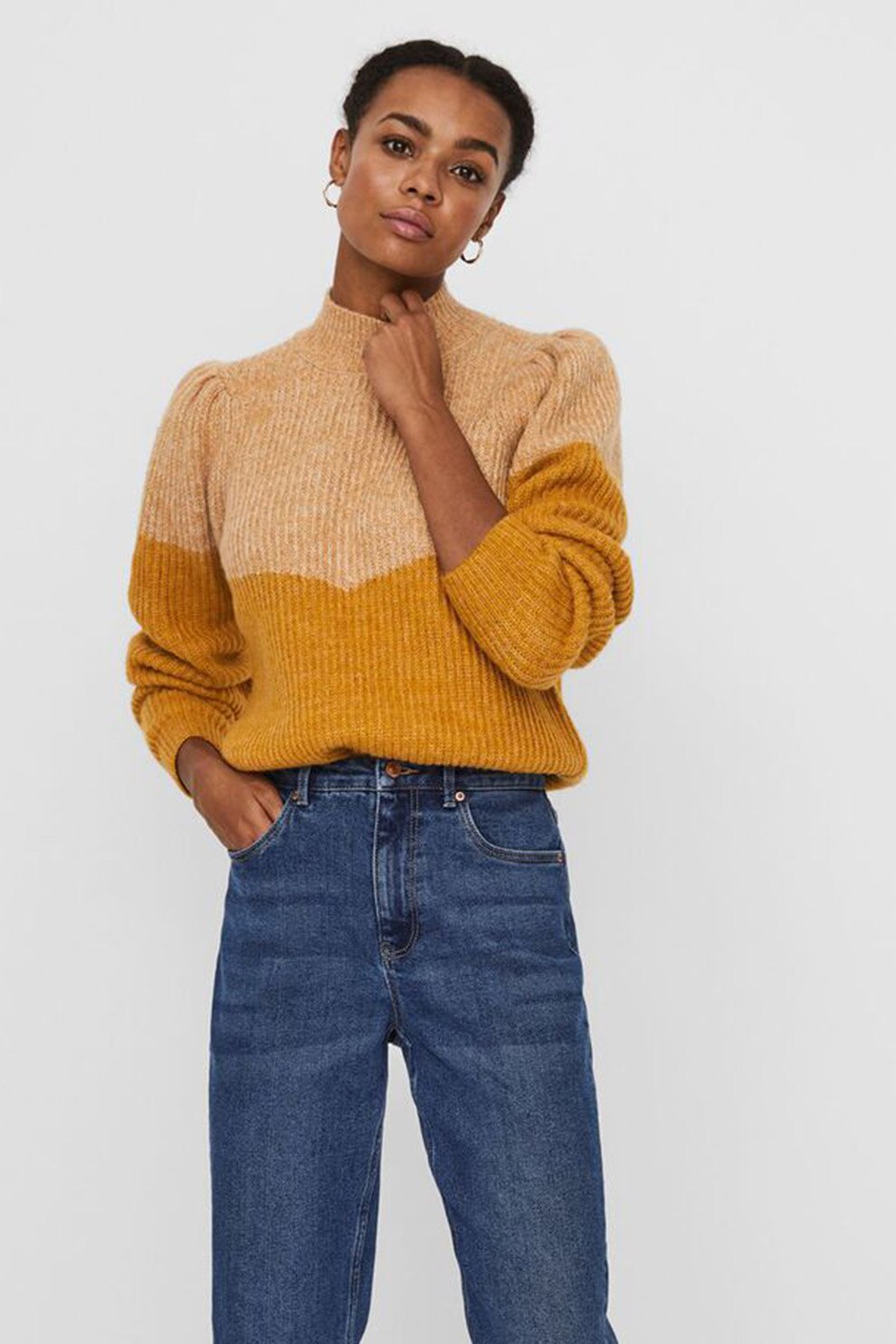 Vero Moda, Pulover cu guler scurt, Galben mustar