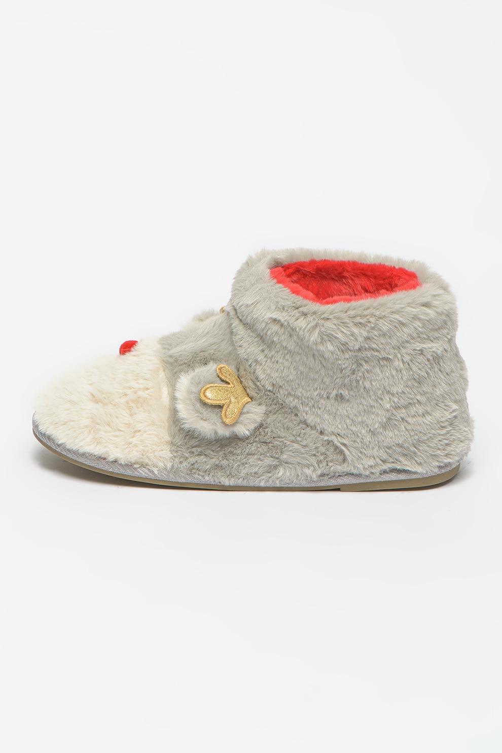 Vero Moda, Cizme de casa din material teddy cu model cu ren Deer, Gri/Alb/Rosu, 36