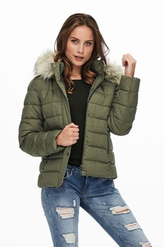 Only, Geaca matlasata cu vatelina si gluga Luna, Verde militar Only, Geaca matlasata cu vatelina si gluga Luna, Verde militar