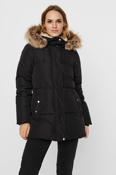 Vero Moda, Geaca cu captuseala de blana Finley, Negru, M Vero Moda, Geaca cu captuseala de blana Finley, Negru, M