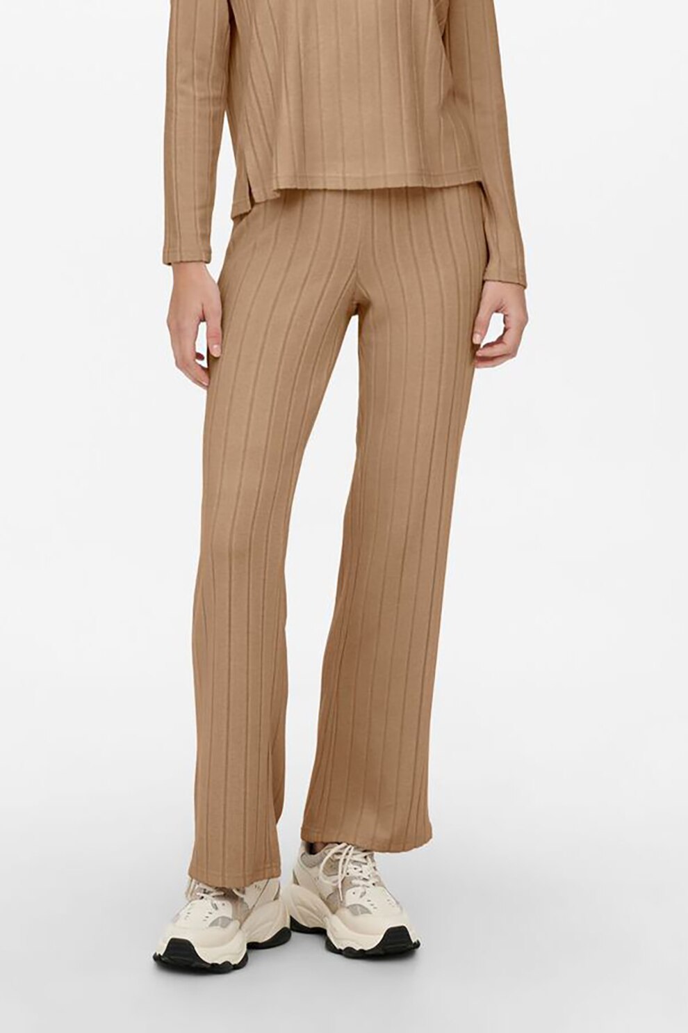 Only, Pantaloni striati din jerseu cu croiala ampla Augusta, Ocru