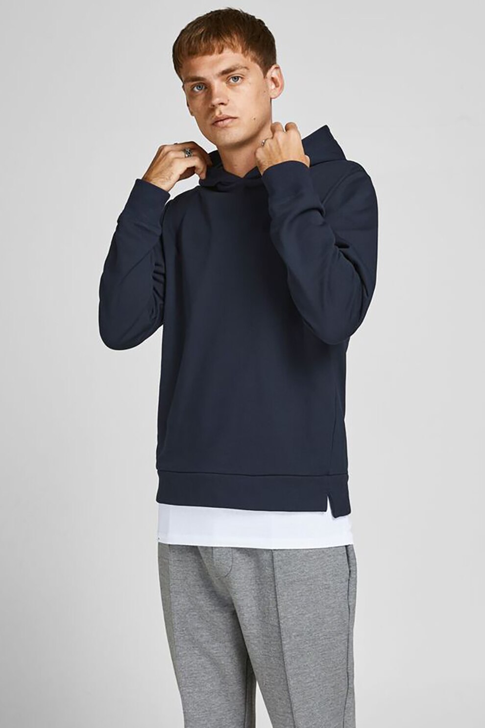 Jack&Jones, Hanorac cu maneci lungi si model uni, 12188033, Bleumarin inchis