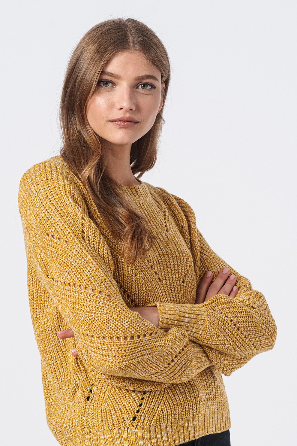 JdY, Pulover cu detalii perforate Justina, Galben melange